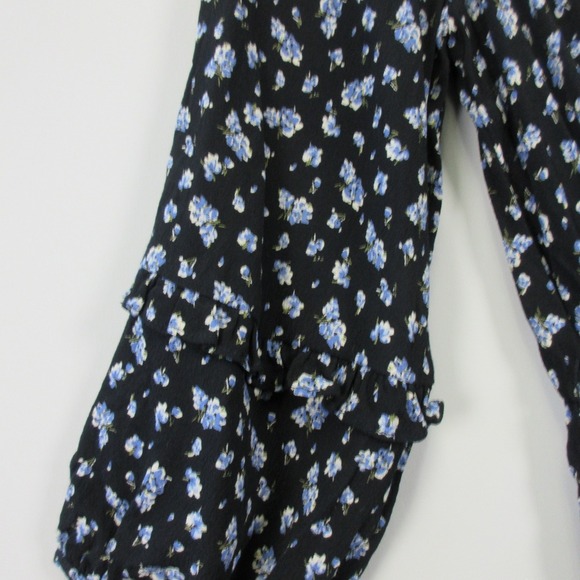 Madewell Petite Ruffle Sleeve Tie-Waist Jumpsuit M Floral Wide Leg Blue Boho 384 - Picture 13 of 16